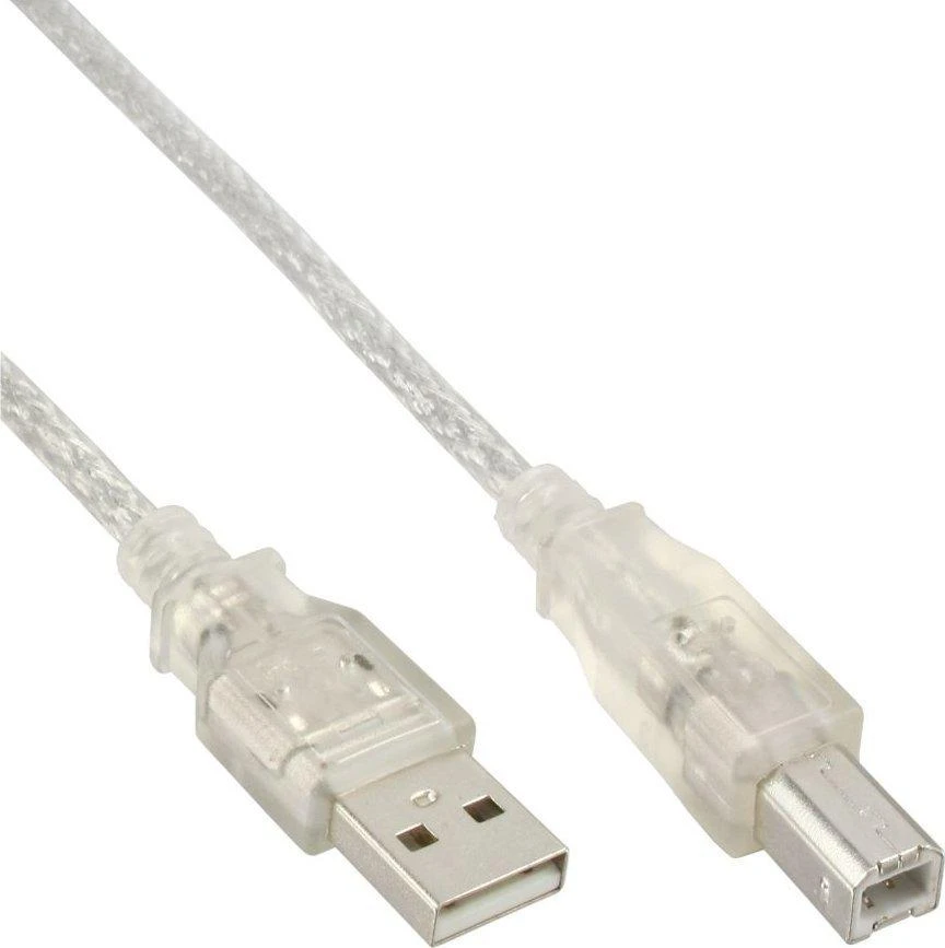 Kabelis USB InLine USB-A - USB-B 5 m Permatomas (34555T)