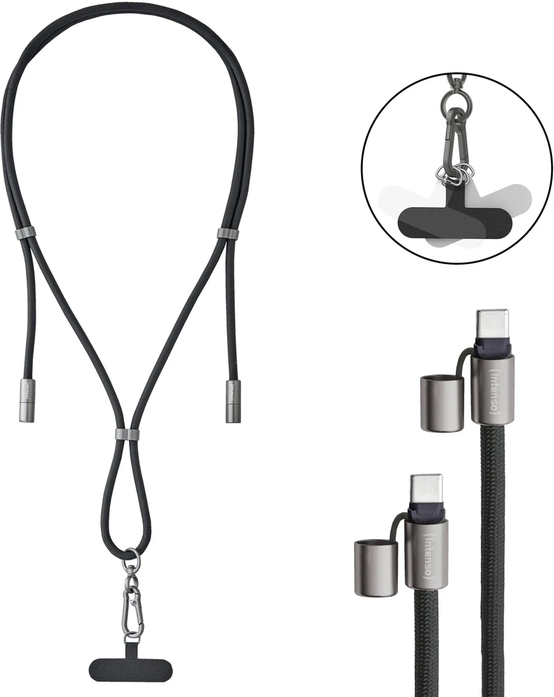 Kabelis USB Intenso Smycz USB-C 60 W 1.65 m Nylonowy Juodas (7991000)