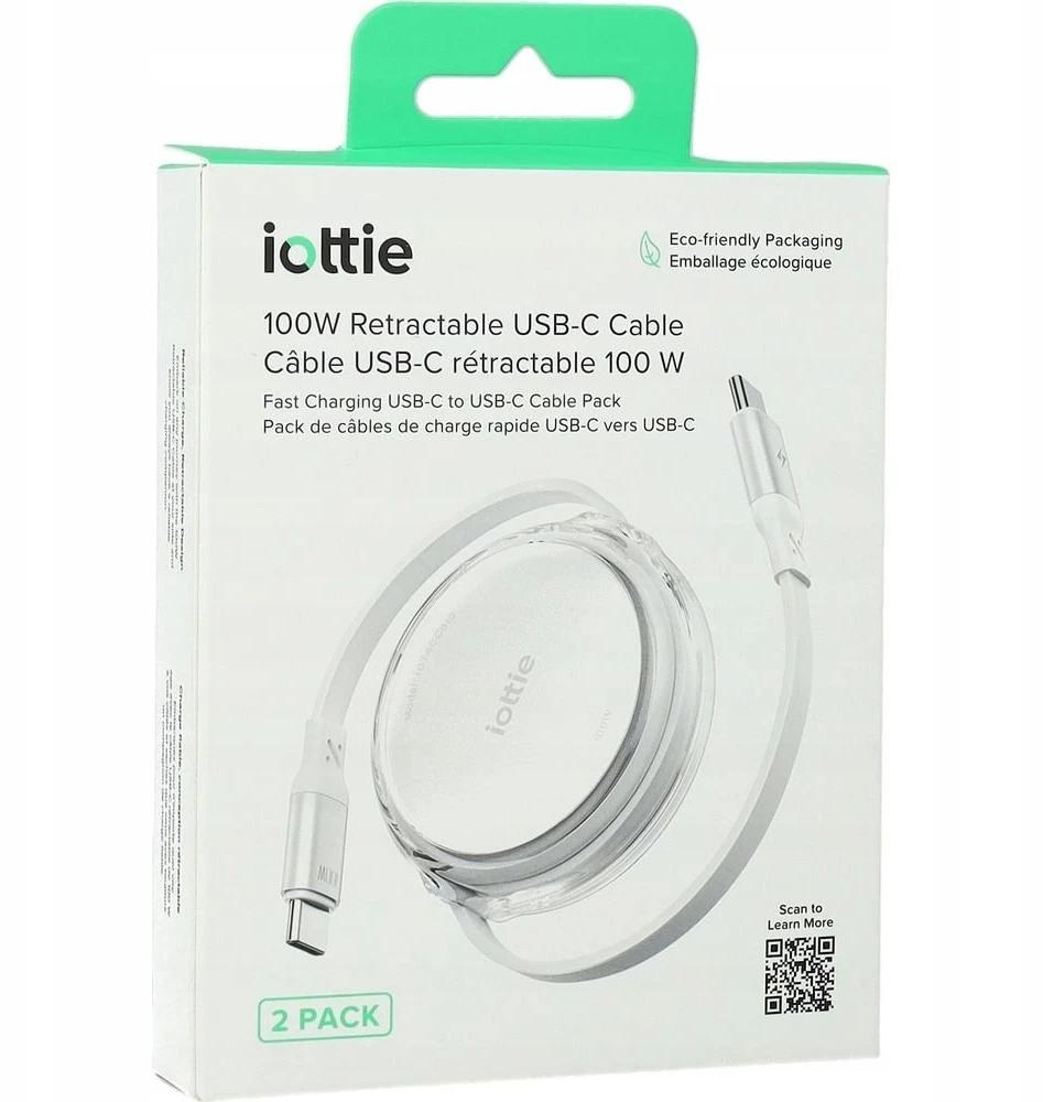 Kabelis iOttie 100W ištraukiamas USB-C kabelis, 2 vnt., baltas