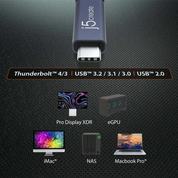 USB kabelis j5create 40Gb/s 240W USB Type-C laidas (JUC29L08-N)