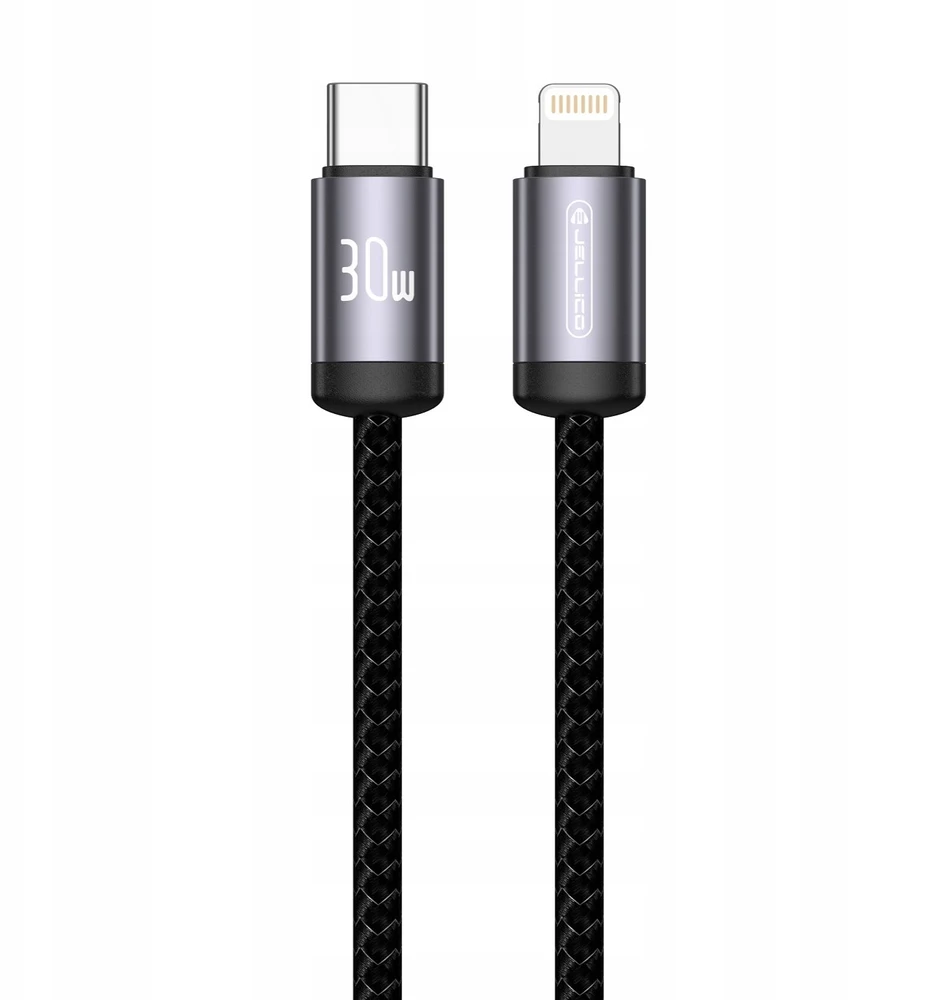 Jellico B27 Pīta Auduma iPhone un iPad USB-C uz Lightning Datu un Ātrās PD 30W uzlādes Vads 1m Melns