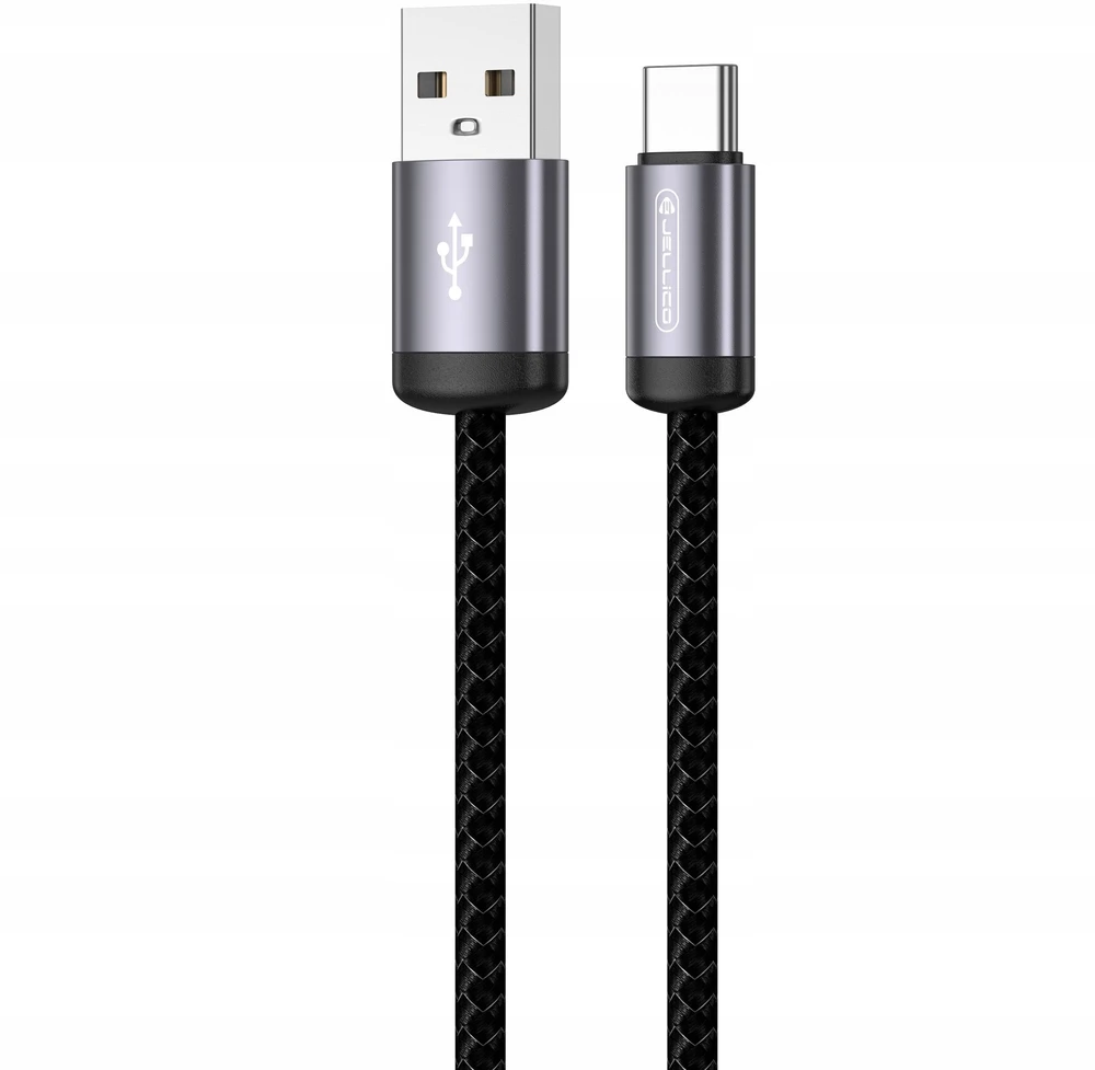 Jellico B27 Pīta auduma Universāla USB uz USB-C Datu un Ātrās PD 30W uzlādes Kabelis 1m Melns