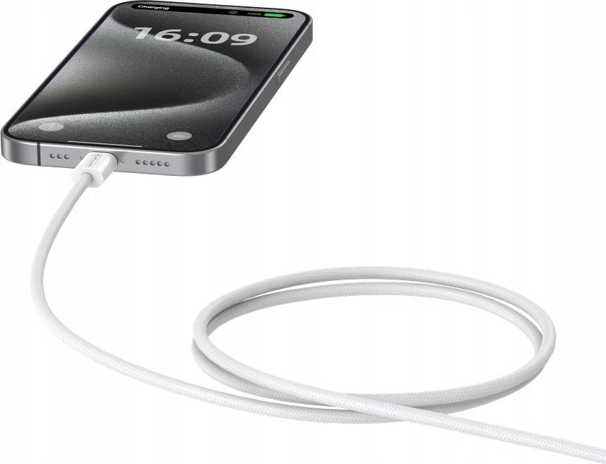 Jellico IP15 Pīta auduma iPhone 15 / 16 USB-C uz USB-C Datu & Ātrās PD 60W uzlādes kabelis 1m Balts