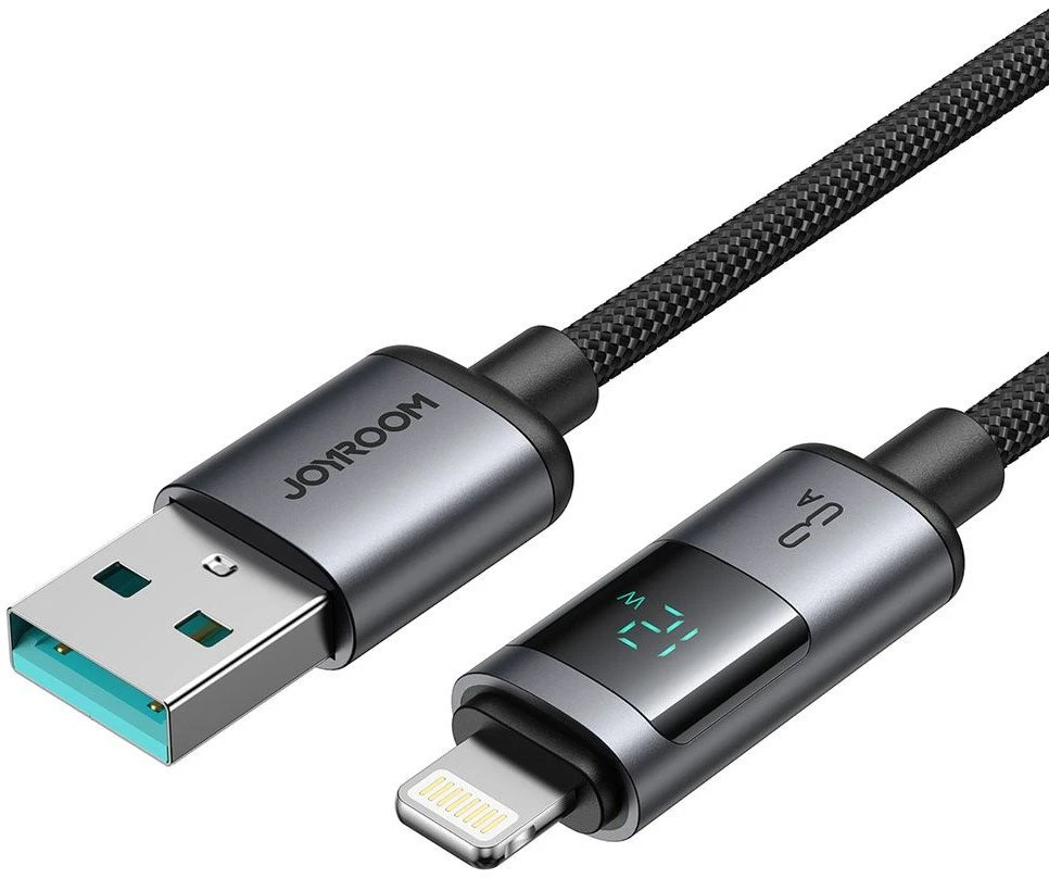 Joyroom S-A16 Pro Prism Series 3A USB-A – Lightning kabelis su Ekranas 1.2m – juodos spalvos