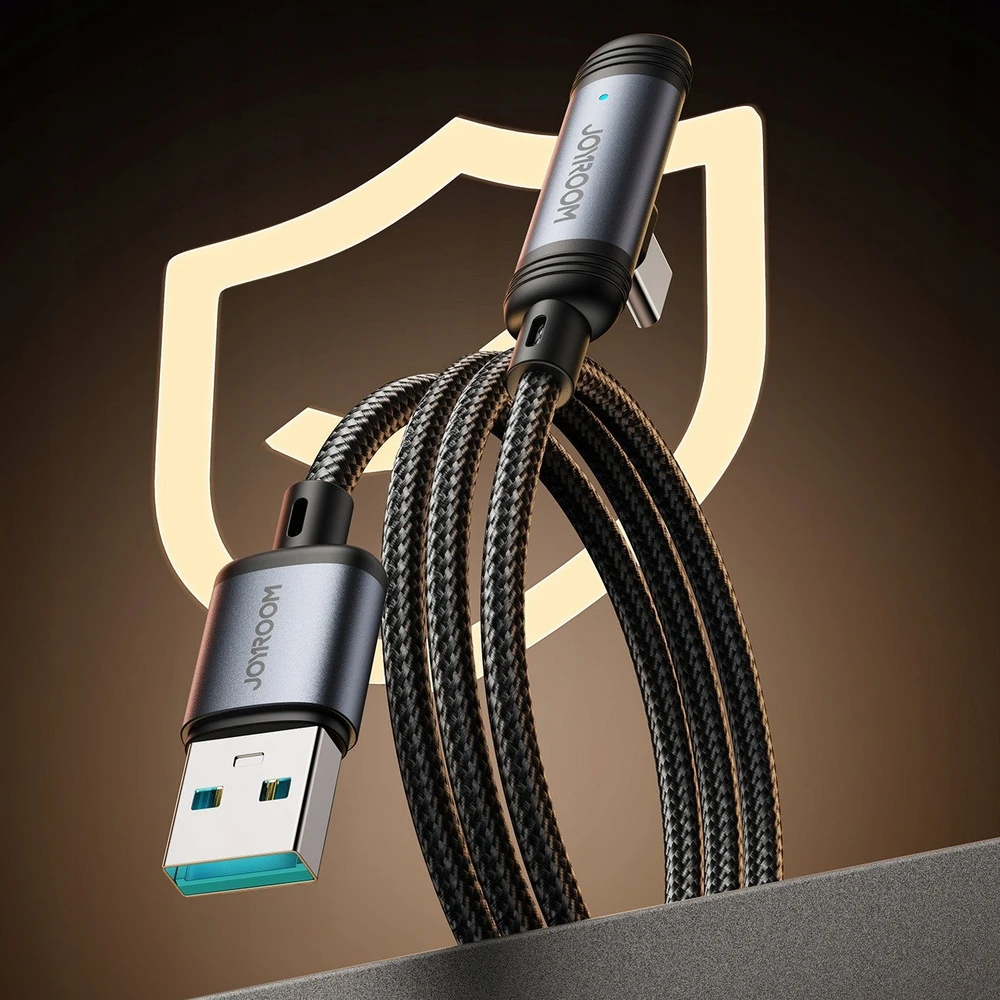 Joyroom S-A56 EnjoyX Series 90° USB-A – USB-C 3A kabelis 1.2m – juodos spalvos