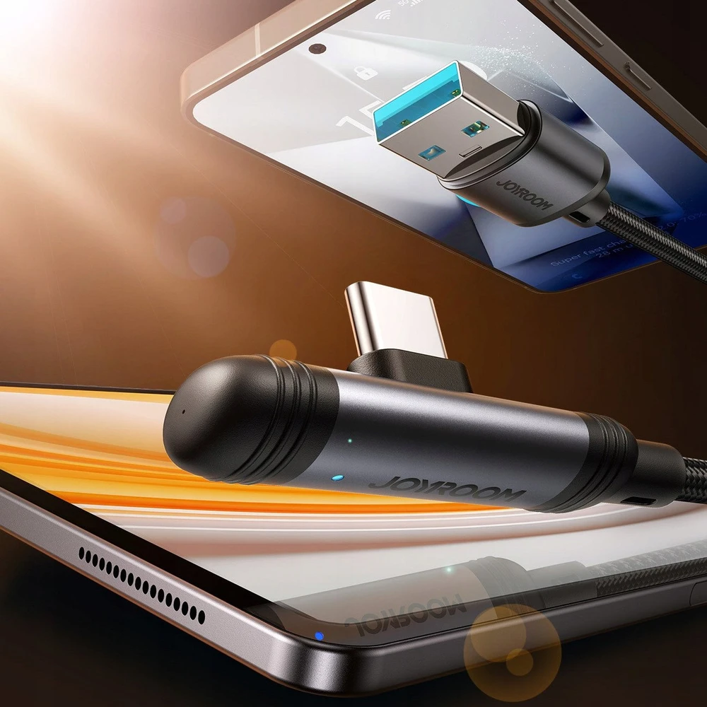 Joyroom S-A56 EnjoyX Series 90° USB-A – USB-C 3A kabelis 1.2m – juodos spalvos