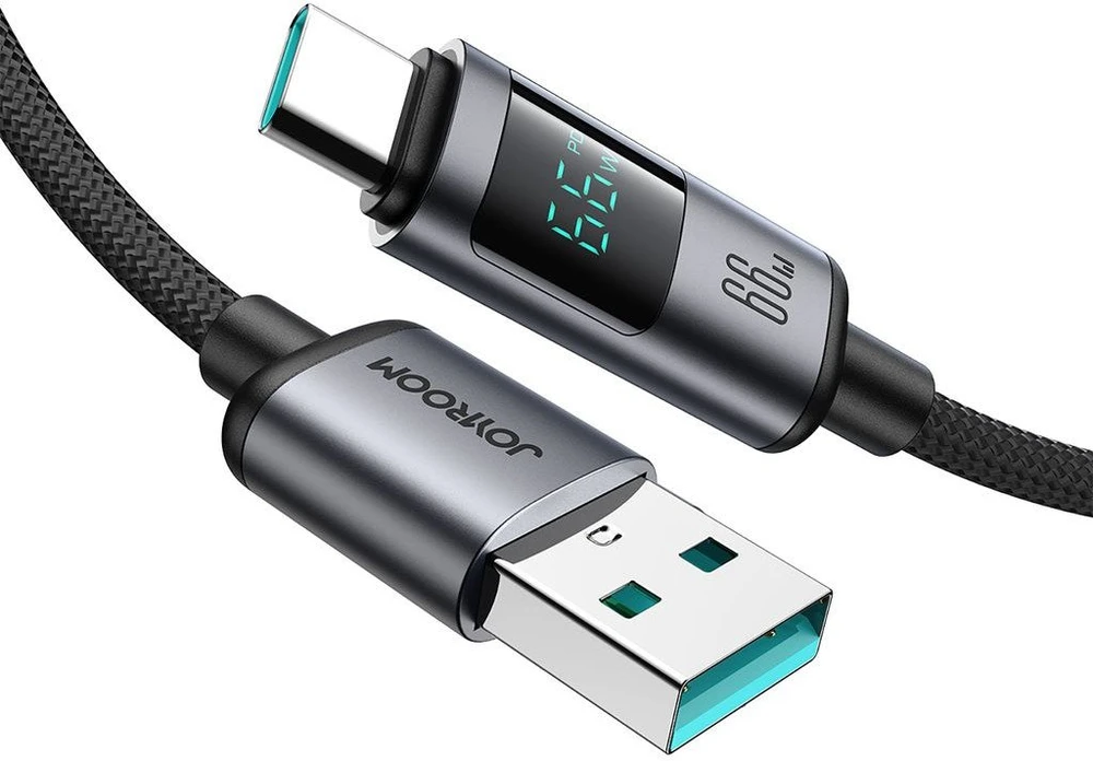 Joyroom S-A16 Pro Prism Series 66W USB-A – USB-C kabelis su Ekranas 1.2m – juodos spalvos