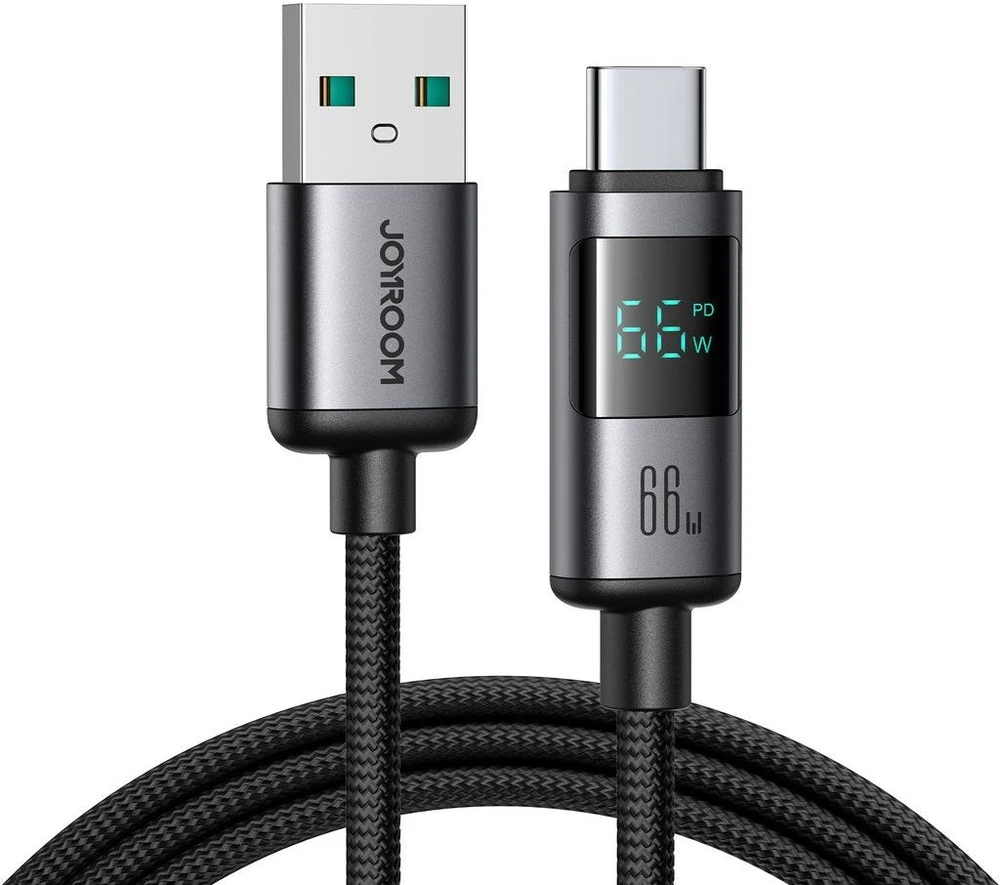 Joyroom S-A16 Pro Prism Series 66W USB-A – USB-C kabelis su Ekranas 1.2m – juodos spalvos