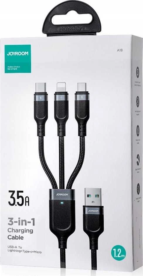 Daugiafunkcinis laidas, serija 3w1 Joyroom USB-A – Lightning / USB-C / mikro USB 1.2 m S-A18 (puikus)
