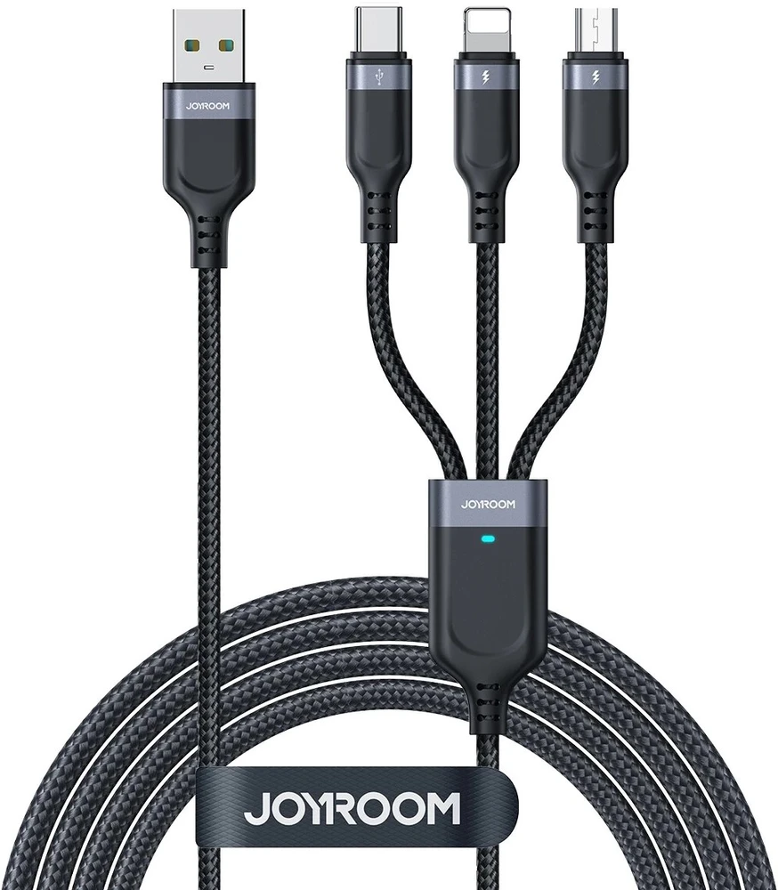 Joyroom Multi-Use Series S-A18 3in1 USB-A – Lightning / USB-C / micro USB kabelis 0.3m – juodos spalvos
