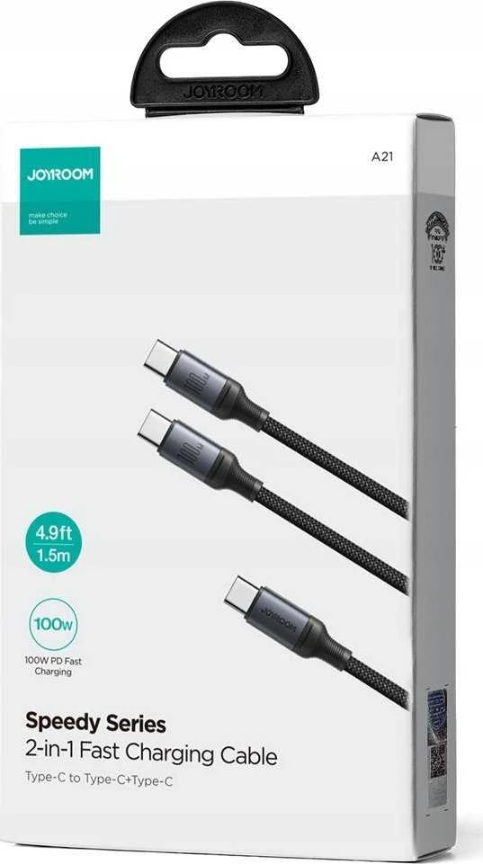 Joyroomkabelis Speedy USB-C - 2x USB-C 100W 1,5m - Juodas