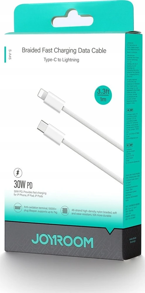 USB laidas Joyroom S-A45 USB-C iki Lightning 30W 1,2m baltas
