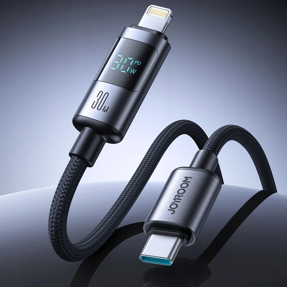 Joyroom S-A16 Pro Prism Series 30W USB-C – Lightning kabelis su Ekranas 1.2m – juodos spalvos