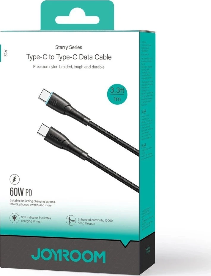 Laidas USB-C į USB-C Joyroom SA32-CC3 Starry, 60W, 1m juodas