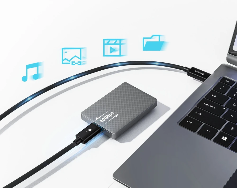 USB kabelis 2x USB-C USB TYPE-C kabelis 40 Gbps duomenų perdavimui USB4 + 100 W įkrovimas / BC600