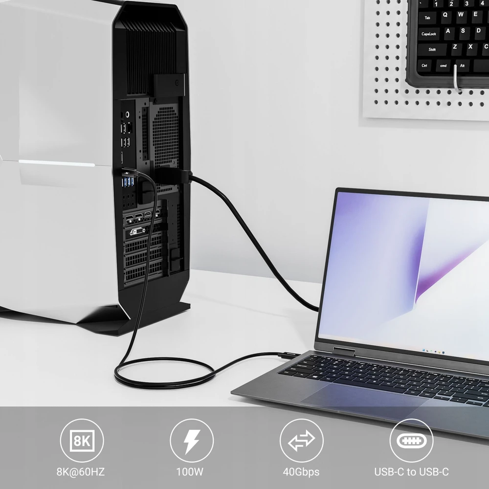 USB kabelis 2x USB-C USB TYPE-C kabelis 40 Gbps duomenų perdavimui USB4 + 100 W įkrovimas / BC600