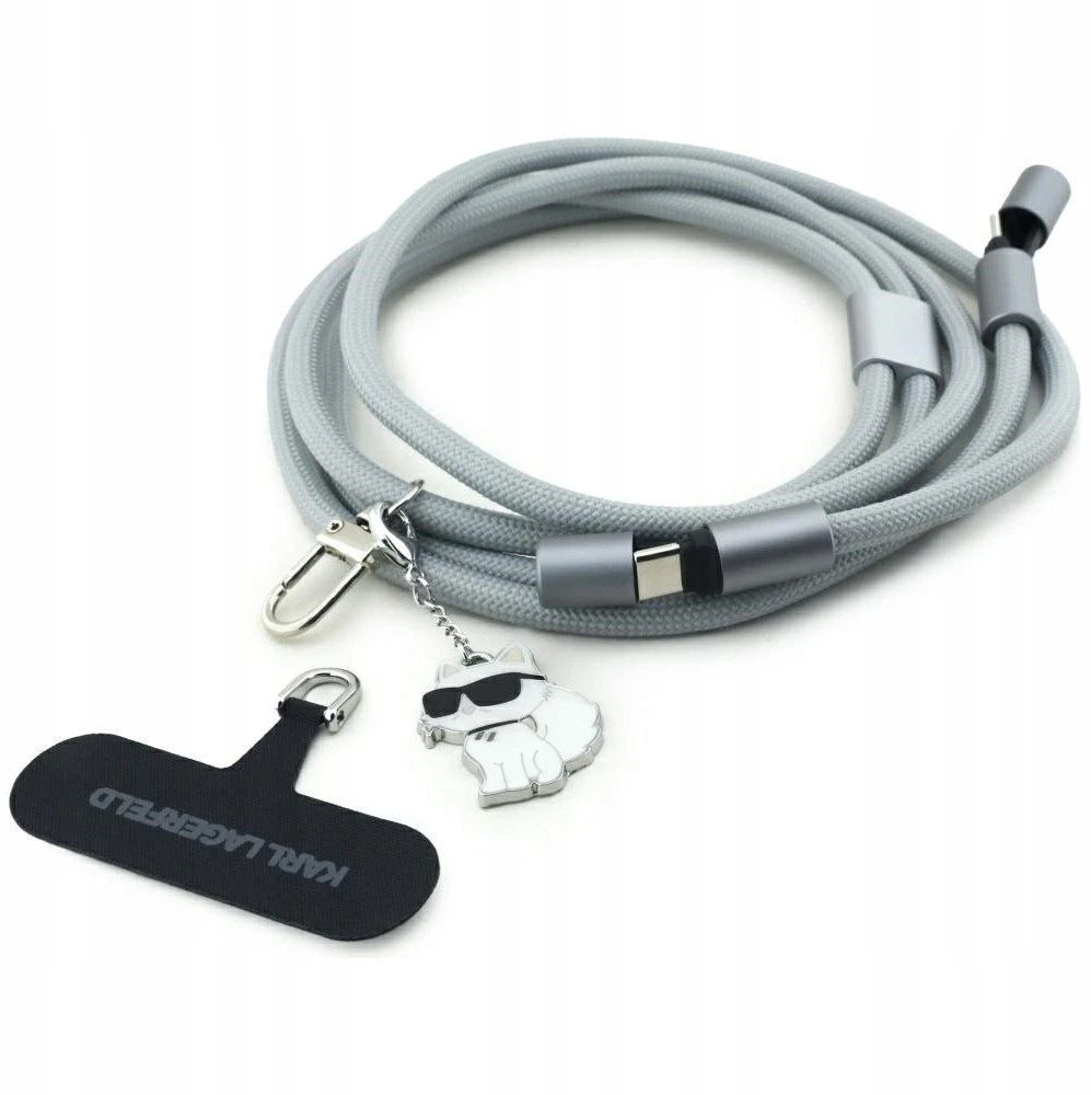 Universal Karl Lagerfeld CBDY Choupette Charm USB-C/USB-C Kabelis Lanyard pilkos spalvos