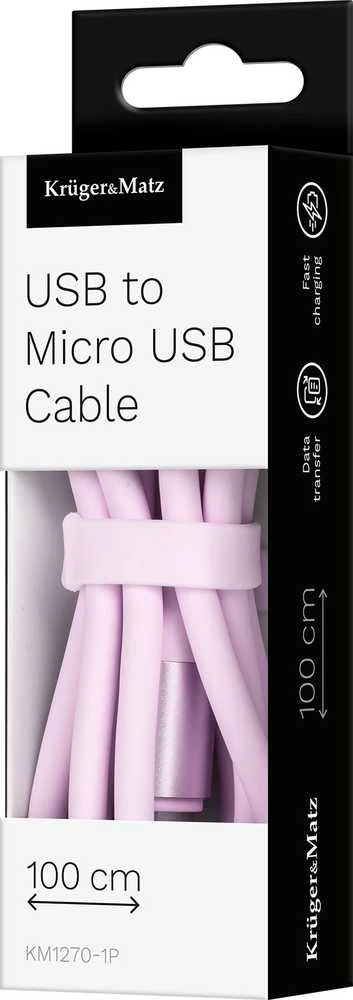 USB - microUSB kabelis 1 m silikoninis rožinis Kruger & Matz Basic