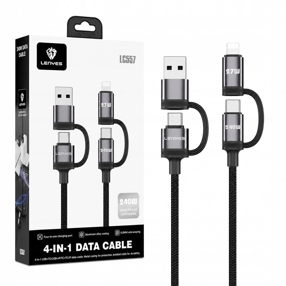 USB kabelis Lenyes USB-A + USB-C - USB-C + Lightning 1 m Juodai pilkas