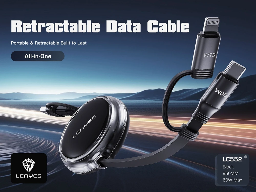 Kabelis USB Lenyes USB-A + USB-C - USB-C + Lightning 0.95 m Juodai-pilka