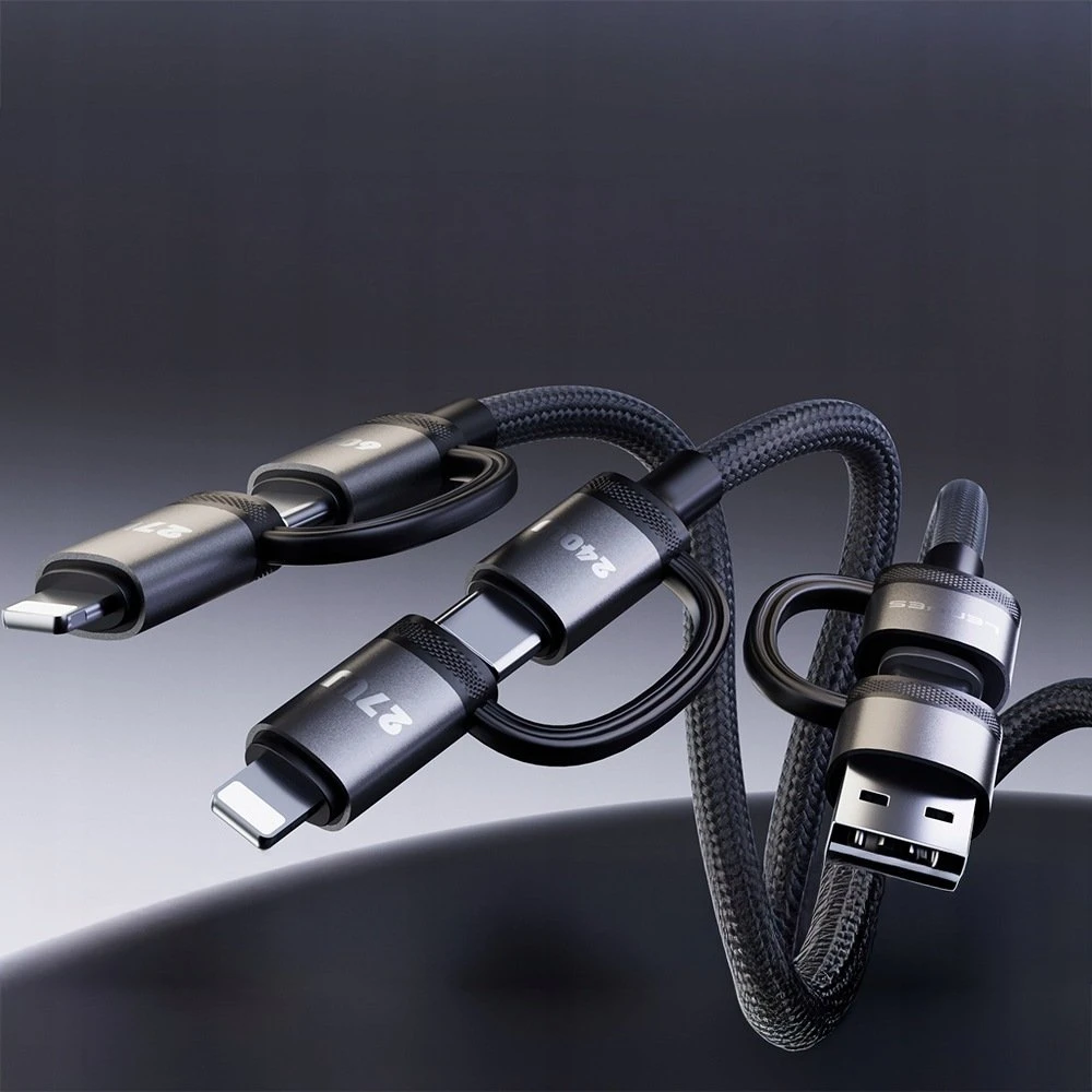 USB kabelis Lenyes USB-A + USB-C - USB-C + Lightning 1 m Juodai pilkas