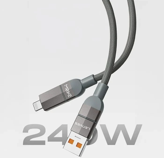 USB kabelis Lenyes USB-A + USB-C - USB-C + Lightning 1 m Pilkas