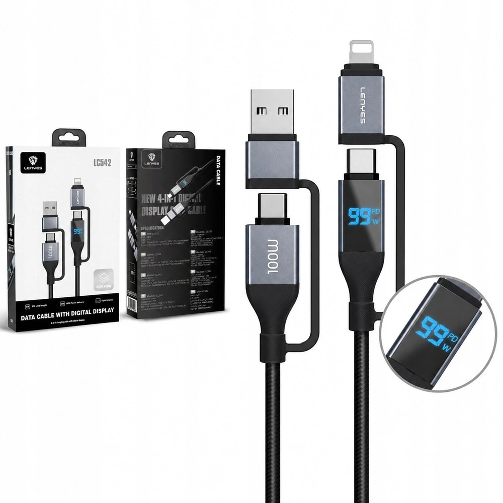 Kabelis USB Lenyes USB-A + USB-C - USB-C + Lightning 1 m Juodai-pilka