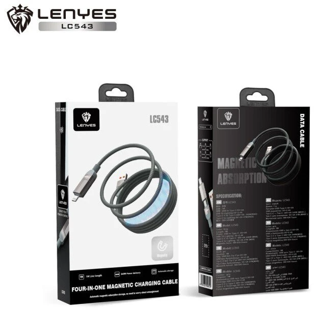 USB kabelis Lenyes USB-A + USB-C - USB-C + Lightning 1 m Pilkas