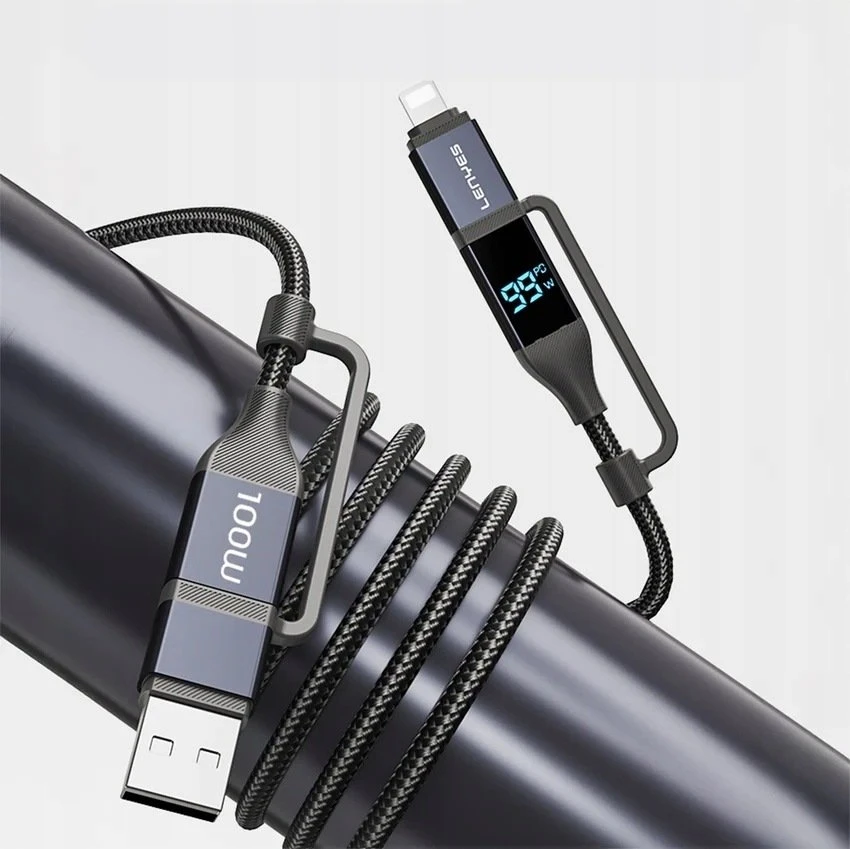 Kabelis USB Lenyes USB-A + USB-C - USB-C + Lightning 1 m Juodai-pilka