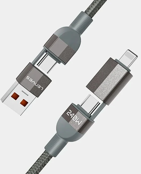 USB kabelis Lenyes USB-A + USB-C - USB-C + Lightning 1 m Pilkas