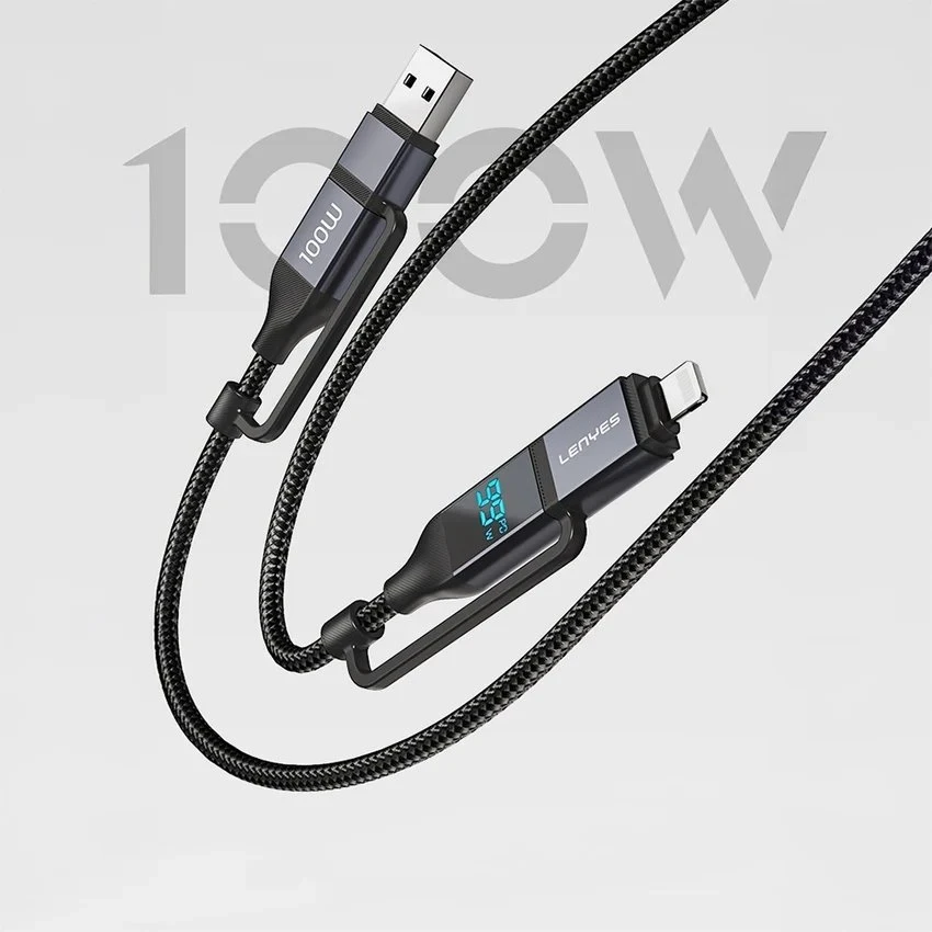 Kabelis USB Lenyes USB-A + USB-C - USB-C + Lightning 1 m Juodai-pilka