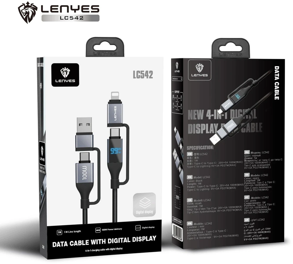 Kabelis USB Lenyes USB-A + USB-C - USB-C + Lightning 1 m Juodai-pilka
