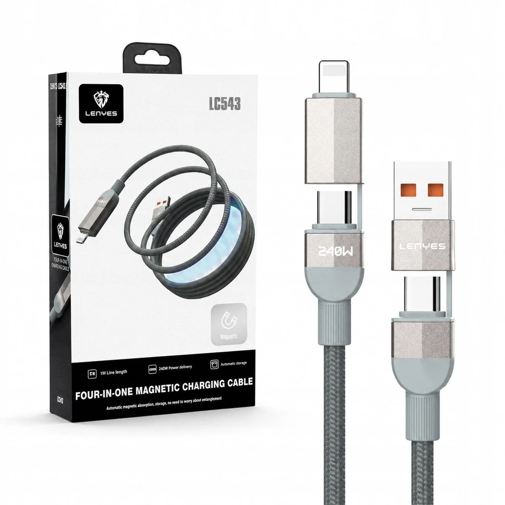 USB kabelis Lenyes USB-A + USB-C - USB-C + Lightning 1 m Pilkas