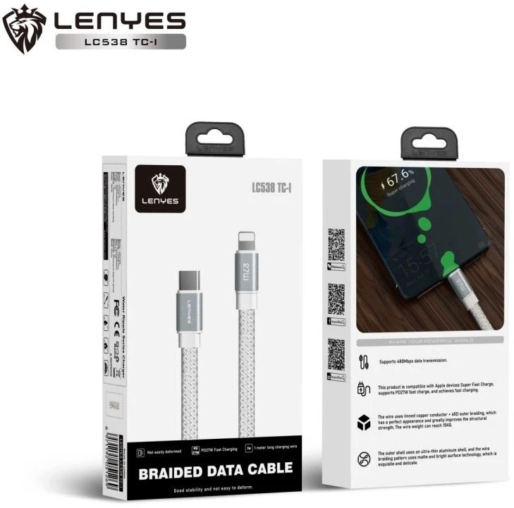 USB laidas Lenyes USB-C - Lightning 1 m Baltas