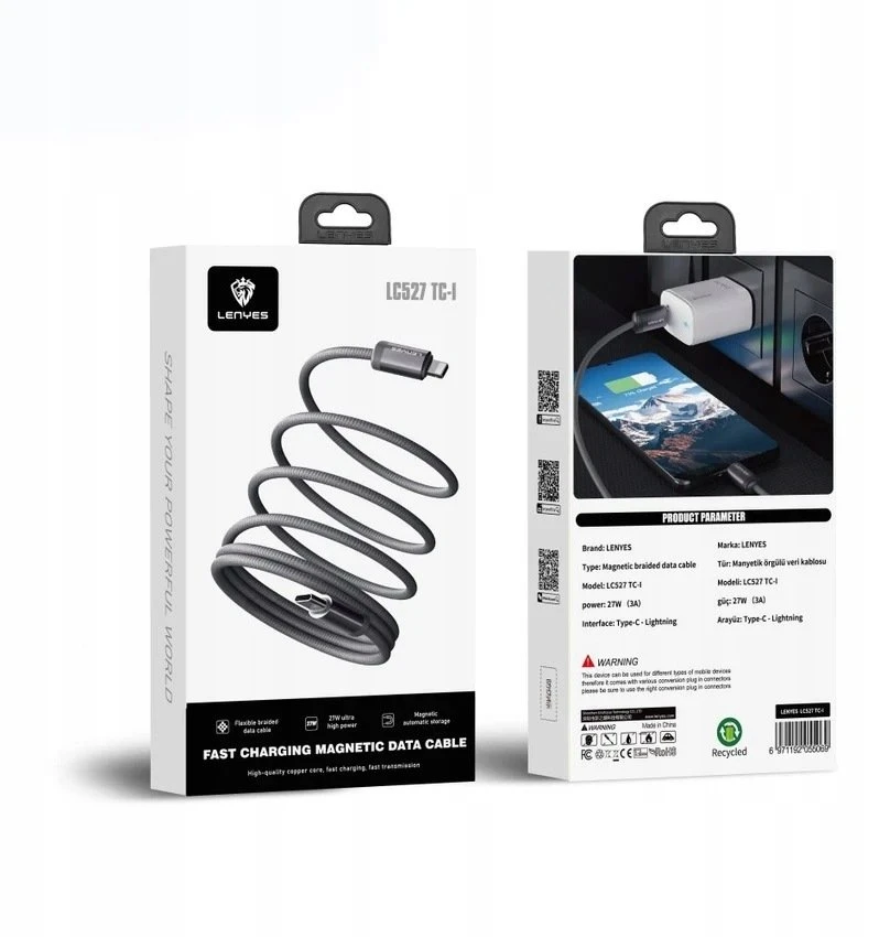 USB laidas Lenyes USB-C - Lightning 1 m Pilkas