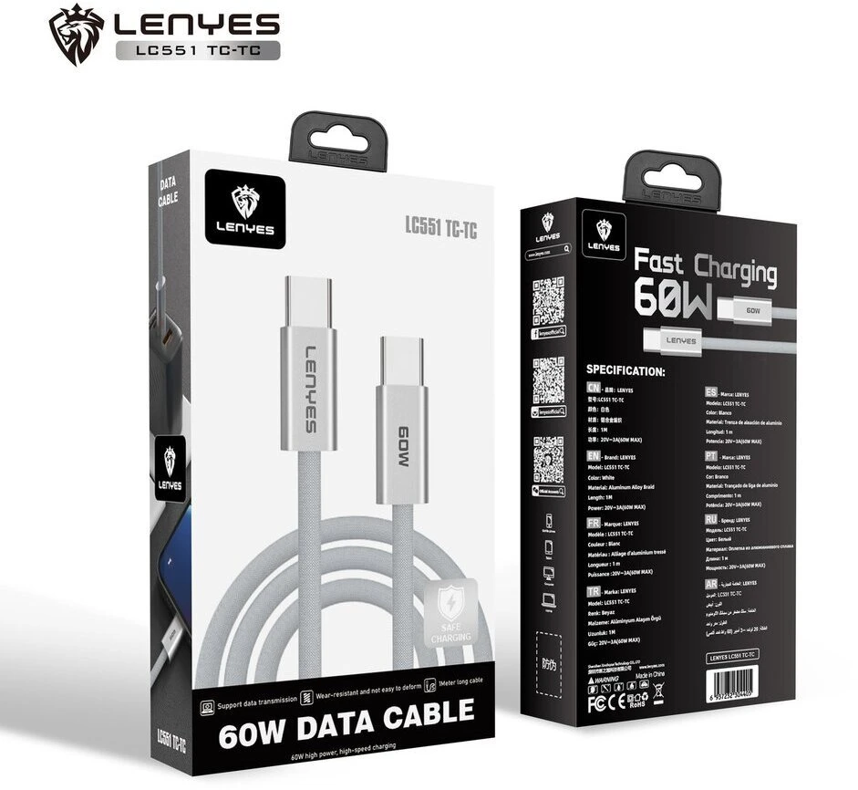 USB laidas Lenyes USB-C - USB-C 1 m Baltas