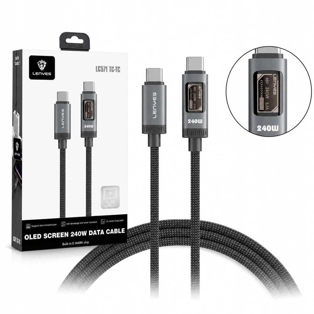 USB laidas Lenyes USB-C - USB-C 1,2 m juodai pilkas
