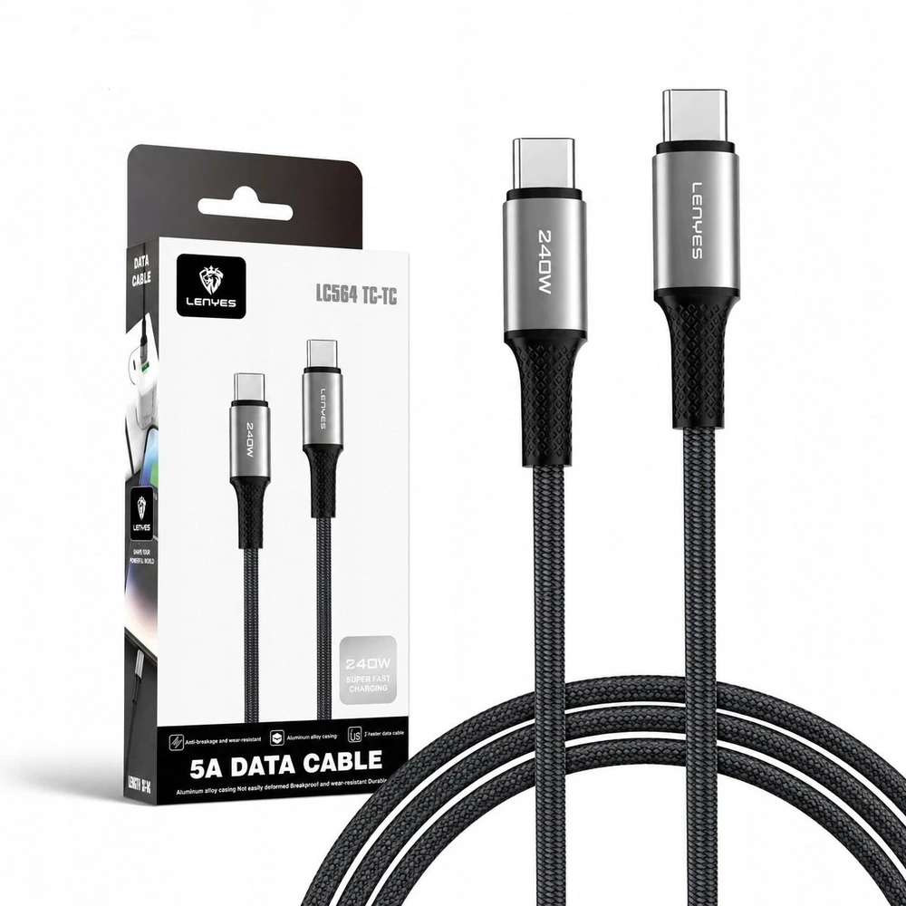 USB laidas Lenyes USB-C - USB-C 2 m Juodai sidabrinis