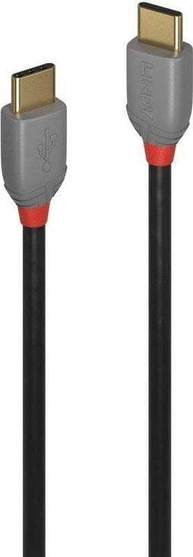 USB Kabelis - LINDY Anthra Line USB 2.0 Type C Laidas M/M, 60W PD, 1 m, Juodas