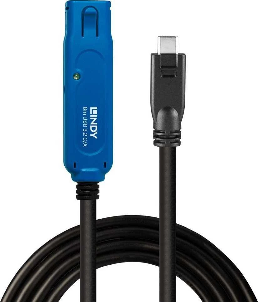 USB Prailginimo Laidas - LINDY USB 3.2 C/A Prailginimo Laidas 5Gbps 8m, Juodas