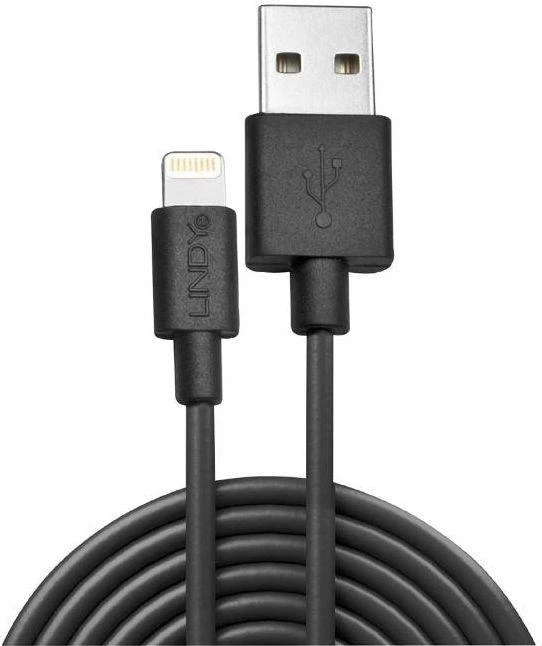 USB Kabelis - LINDY USB Type A į Lightning Laidas, M/M, 480Mbps, Patvarus PVC, 3 m, Juodas