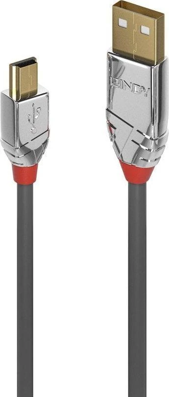USB Kabelis - LINDY Cromo Line USB 2.0 Type A į Mini-B Laidas, M/M, 480Mbps, 0.5 m, Pilkas