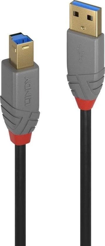 USB Kabelis - LINDY Anthra Line USB 3.2 Type A į B Laidas M/M, 5Gbps, 2 m, Juodas