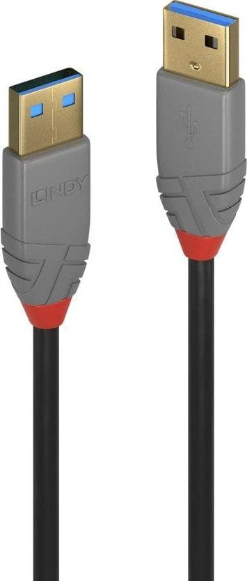 USB Kabelis - LINDY Anthra Line USB 3.2 Type A Laidas, 5Gbps, M/M, 1 m, Juodas