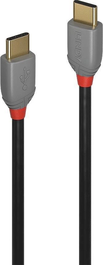 USB Kabelis - LINDY Anthra Line USB 2.0 Type C Laidas, M/M, 60W PD, 480Mbps, 0.5 m, Juodas