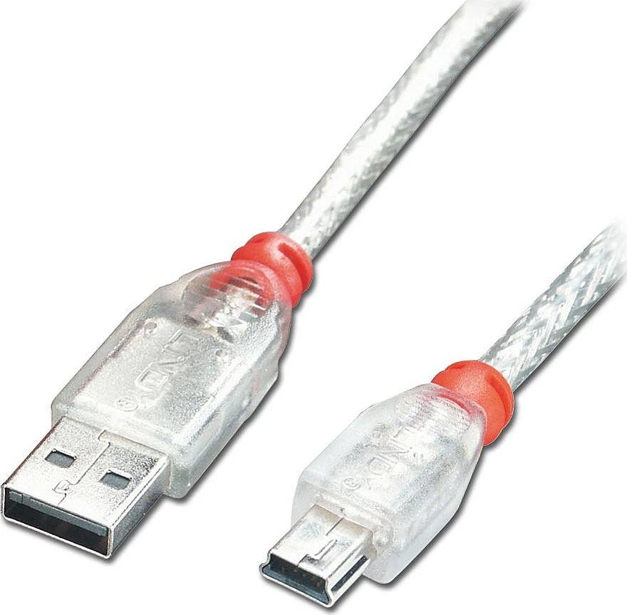 USB Kabelis - LINDY USB 2.0 Type A į Mini-B Laidas, M/M, Didelės Spartos, 3 m, Skaidrus
