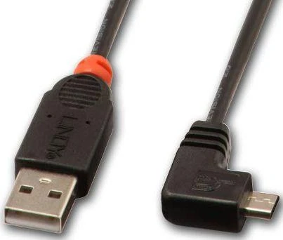USB Kabelis - LINDY Type A į Micro-B, 2 m, Dešinės Pusės Jungtis, USB 2.0