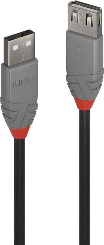 USB Prailginimo Laidas - LINDY Anthra Line USB 2.0 Tipo A Prailginimo Laidas, M/F, 480Mbps, 0.5 m, Juodas