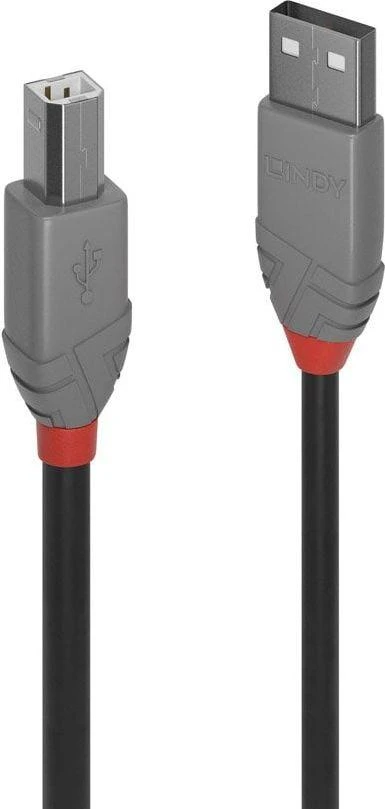 USB Kabelis - LINDY Anthra Line USB 2.0 Type A į B M/F Laidas, 480Mbps, 0.5 m, Juodas