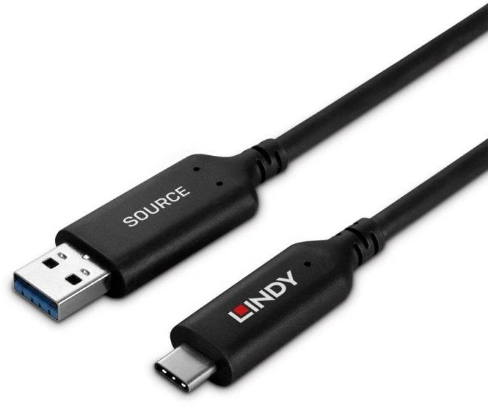 USB Kabelis - LINDY USB 3.2 Type A į C Laidas, Hibridinis, M/M, 5Gbps, 10 m, Juodas